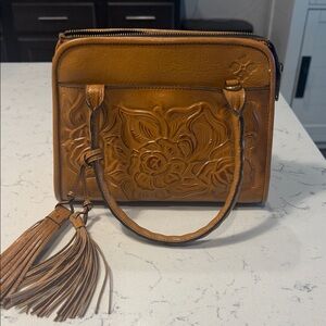 Patricia Nash Brown Embossed Leather Shoulder Bag